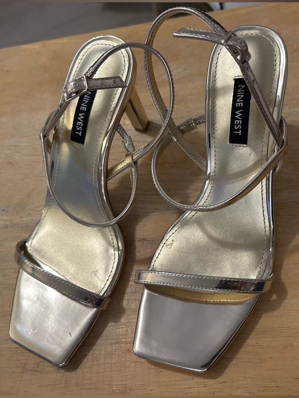 Nine West Metallic Gold Strappy Square-Toe